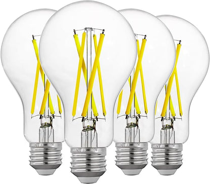 FLSNT 100W Equivalent Dimmable A21 LED Light Bulbs, Efficient 12W, 1600Lumens, 5000K Daylight, CRI90, E26 Medium Base, Clear Glass, 4 Pack