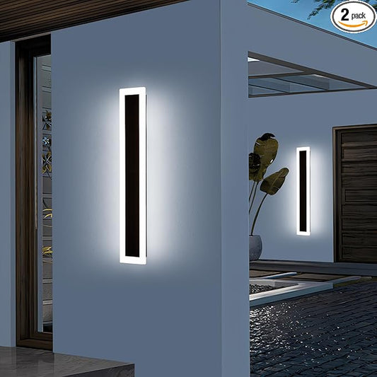 Mikeru 2Pack 23.6inch Modern Outdoor Exterior Wall Light, 3000k/4500k/6000k 3 Colors Switchable Large Outdoor Fixture Wall Mount, Ip65 Waterproof Modern Long Porch Light, Hardwired (Width: 5.5inch)