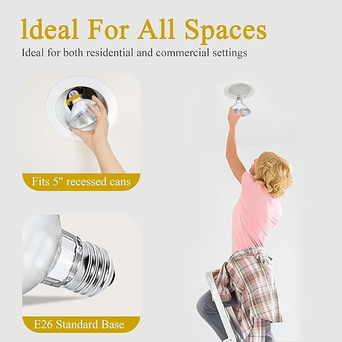 Par30 Short Neck Halogen Flood Light Bulbs, 50W120V 2700K Warm White Dimmable High Brightness, E26 Base, Great for Accent Lighting, Tracking, Recessed Bulb, 6pcs