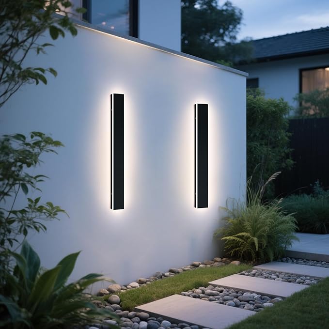 Upgrade Widened 2 Pack 31.4inch Modern Outdoor Wall Sconce, 3 Color 3000K/4500K/6000K, 31W, IP65 Waterproof Long Linear Wall Lights, Minimalist Garage Lamp Lighting for Balcony, Patio, Porch