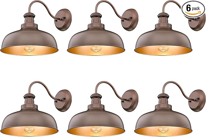 Outdoor Wall Light Fixture, Farmhouse Barn Light, Farmhouse Weatherproof Exterior Wall Sconce, Anti-Rust Outside Lantern Lamp for Porch, Patio, Garage (Oil-Rubbed Bronze, Regular-6Pack)