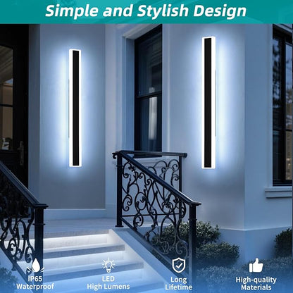 Mikeru 2Pack 39.3inch Long Led Wall Light, 6000k Cool White Modern Outdoor Wall Light Ip65 Waterproof Black Acrylic Porch Exterior Lighting Fixtures, Exterior Wall Mount Lights