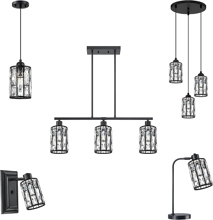 Doraimi Lighting 4 Pack Crystal Metal Pendant Ceiling Chandelier Wall Sconce Lamp Replacement Covers Shade Fixture Black Finish,1.66" Fitter Size,7.1" high*5.3" Diameter