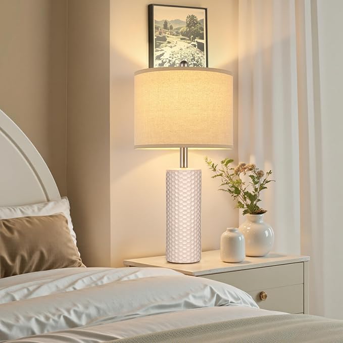 GGOYING 25.6'' Modern Ceramic Table Lamp Set of 2, Nightstand Desk Lamp No Bulb Included, Farmhouse Bedside Lamps for Bedroom, Living Room, Office