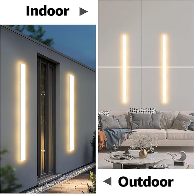 2 Pack 47.25inch Long Outdoor White Wall Lights 35W 3000K Modern Porch Lights Acrylic Waterproof IP65 Exterior Wall Light Fixtures for House Patio Porch Courtyard (White)