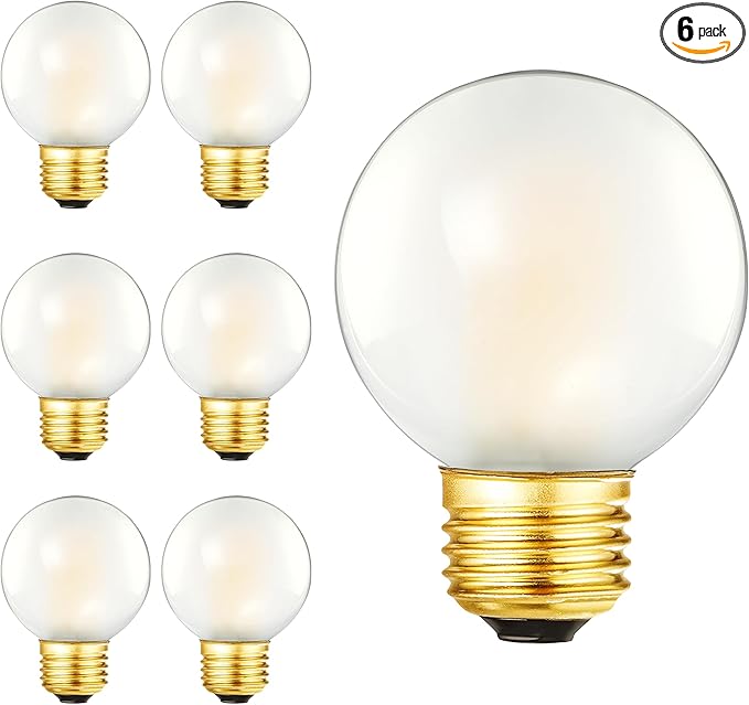 Dimmable E26 Edison Bulb G16.5 Frosted LED Bulb 4W Equal 40 watt Light Bulb, Warm 2700K,400LM AC120V, 40W Globe Light Bulb for Ceiling Fans, Chandeliers, Vanity, 6Pack (4W-2700K)