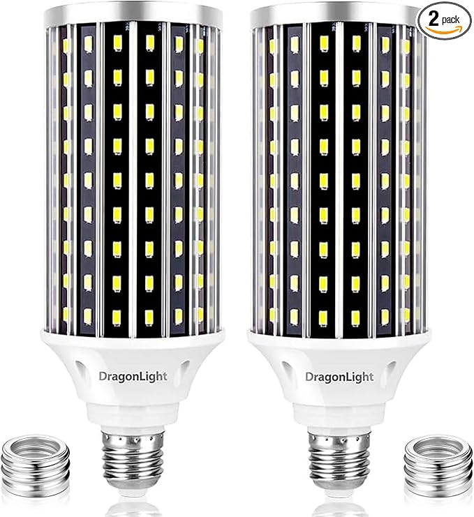 DragonLight 50W Super Bright LED Corn Light Bulbs (400 Watt Equivalent) - E26/E39 Base LED Lamp - 3000K Warm White 5,500 Lumens, Pack of 2