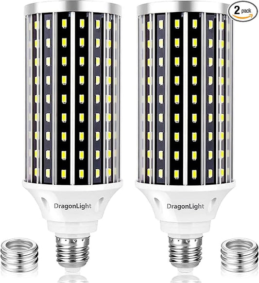 DragonLight 50W Super Bright LED Corn Light Bulbs (400 Watt Equivalent) - E26/E39 Base LED Lamp - 3000K Warm White 5,500 Lumens, Pack of 2
