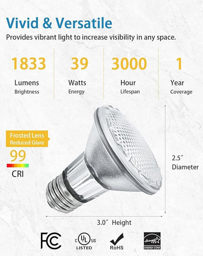 Par20 Flood 39W 120V Light Bulbs, 6Pcs Par20 Halogen Light Bulbs, E26 Medium Base, 2700K Warm Lighting for Range Hood Bulbs, Track, Oven, Ceiling Can Lamp