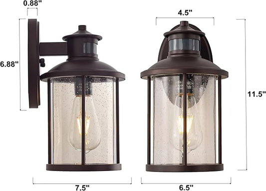 MICSIU 11.5 Inch Motion Sensor Exterior Wall Light Fixture, Dusk to Dawn Outdoor Wall Sconce with Clear Seedy Glass, Oil Rubbed Bronze Outside Light for House, Front Porch, Garage, Walkway