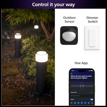 Philips Hue Calla Large Outdoor Pedestal Light (Low-volt), (104 x 402 mm) White & Color Light, Voice Control with Alexa, Apple Home & Google Assistant, Bridge required