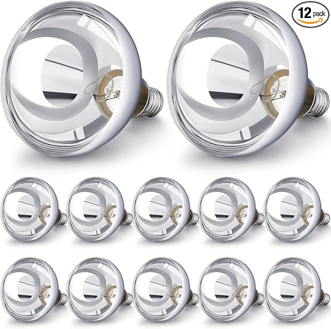 VIHOSE 12 Pack 150 Watt Heat Lamp 120v R40 Heat Lamp Bulbs Glass Incandescent Light Bulbs Incandescent Heating Lightbulbs for Reptiles Chicks Food Puppies Bathroom, Use E26 Base (Silver)