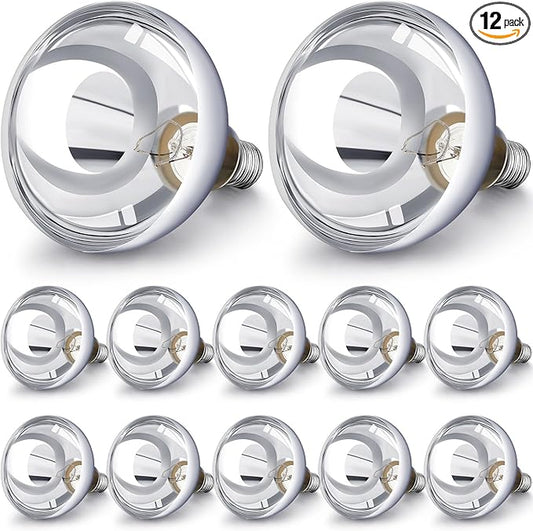 VIHOSE 12 Pack 150 Watt Heat Lamp 120v R40 Heat Lamp Bulbs Glass Incandescent Light Bulbs Incandescent Heating Lightbulbs for Reptiles Chicks Food Puppies Bathroom, Use E26 Base (Silver)