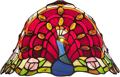 Tiffany Lamp Shade Replacement 12X7 Inch Peacock Style Handmade Red Blue Stained Glass Lampshades Only with Cap, Vintage Decorative Light Cover for Table lamp Ceiling Pendant Light,Red