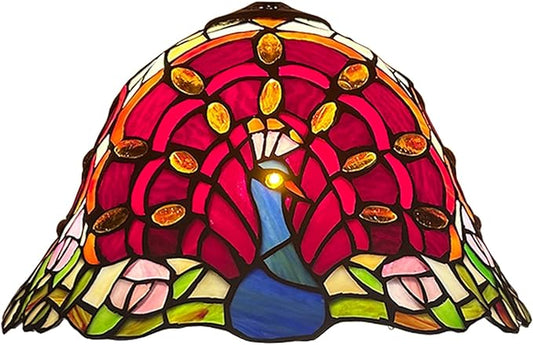 Tiffany Lamp Shade Replacement 12X7 Inch Peacock Style Handmade Red Blue Stained Glass Lampshades Only with Cap, Vintage Decorative Light Cover for Table lamp Ceiling Pendant Light,Red