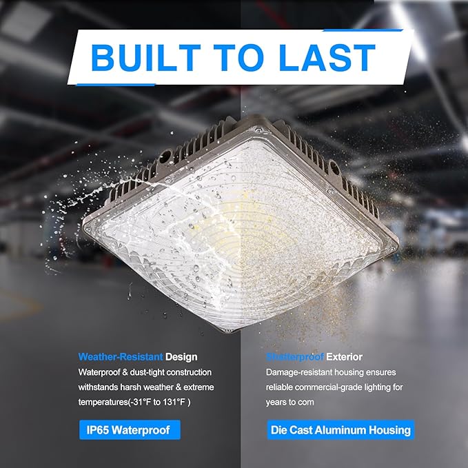120W LED Canopy Light for Gas Station Light, 18000lm 0-10V Dimmable 5000K LED Canopy Lights, IP65 Waterproof Commercial Canopy Lights for Outdoor Garage Warehouse Shop Carpor UL Listed, 4 Pack