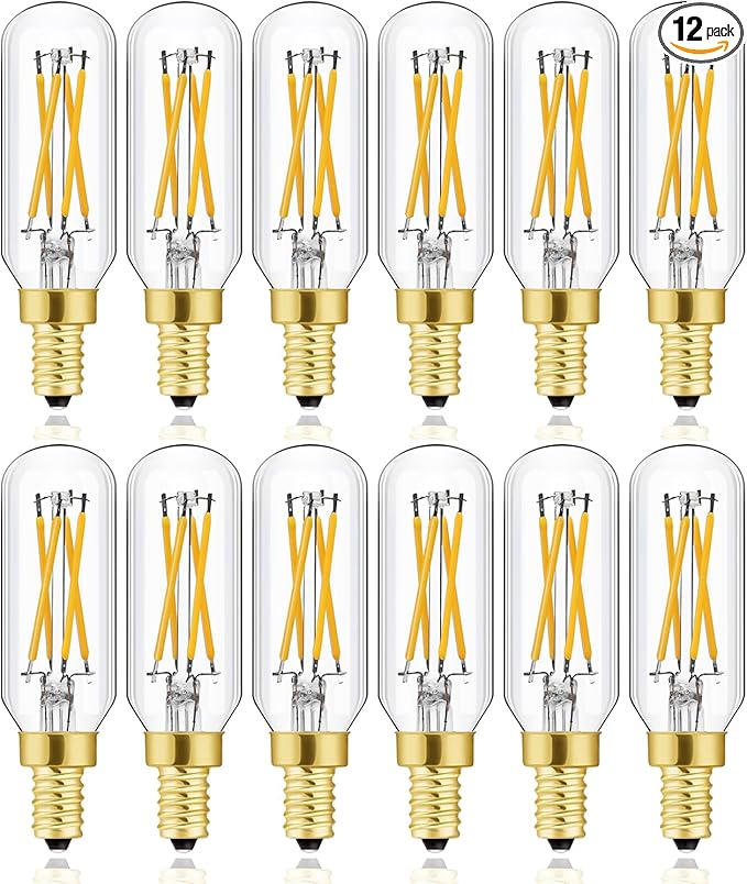 Leools Vintage E12 LED Bulb 40W Equivalent, T6 T6.5, 3000K (Soft White), 450 Lumens, Dimmable Candelabra LED Tube Bulbs 4W, Clear Glass, Edison Filament Tubular Light Bulb 12Pack