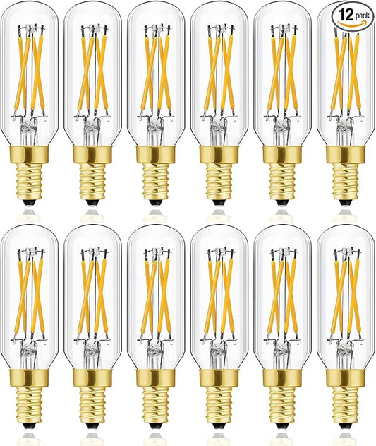 Leools Vintage E12 LED Bulb 40W Equivalent, T6 T6.5, 3000K (Soft White), 450 Lumens, Dimmable Candelabra LED Tube Bulbs 4W, Clear Glass, Edison Filament Tubular Light Bulb 12Pack