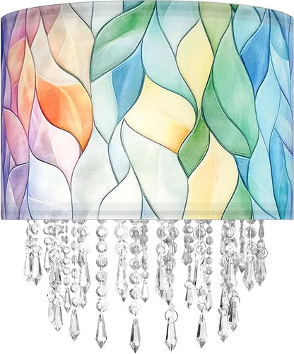 Colorful Macaron Lamp Shade with Acrylic Bead Droplets, Elegent Whimsical Fabric Light Shade for Pendant Table & Floor Lamp, Art Decor for Bedroom or Eentryway, 11.8in