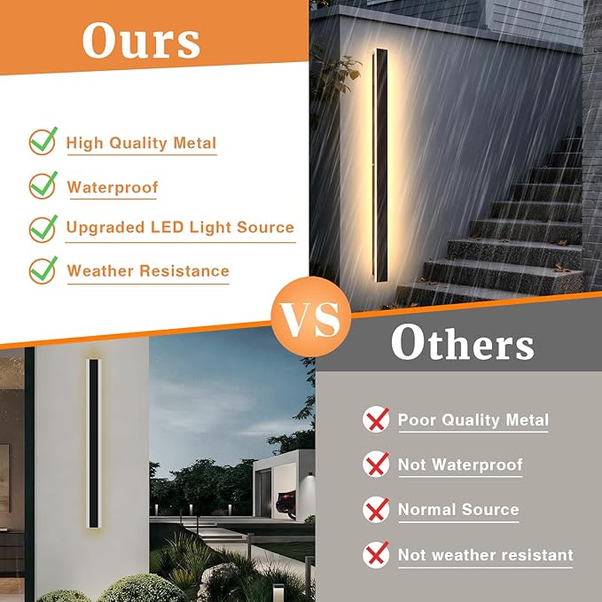 Modern Outdoor Wall Lights 79 Inch 3000K LED Outdoor Wall Light for House Exterior Wall Garage Entrance Lighting Fixtures IP65 Waterproof Long Strip Wall Sconces for Doorway Patio Passage
