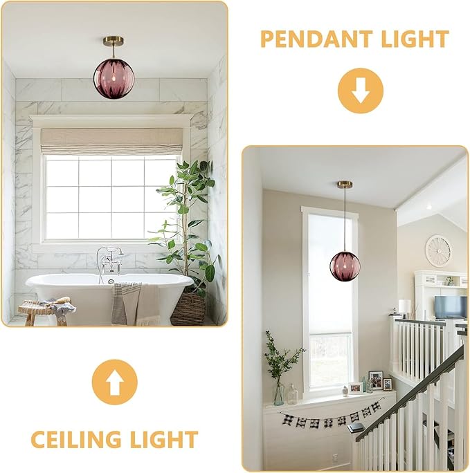 KCO Lighting Modern Globe Pendant Light Contemporary Small Gold Pendant Lighting Kitchen Island Lights Small Glass Hanging Lights (Burgundy-7.9”)