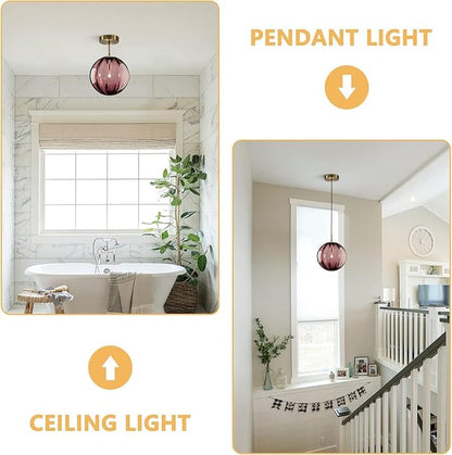 KCO Lighting Modern Globe Pendant Light Contemporary Small Gold Pendant Lighting Kitchen Island Lights Small Glass Hanging Lights (Burgundy-7.9”)