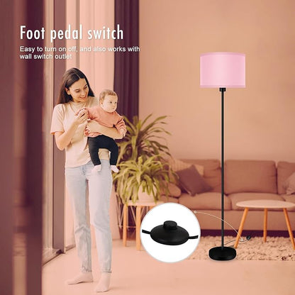 Floor Lamp Pink, Standing Lamp, Small Floor Lamps with Lampshade, 59" Tall Lamps for Bedroom, Foot Switch, Simple Corner Pole Lamp for Kids Room, Girls Room, Nursery, Office(NO Bulb, E26 Base)