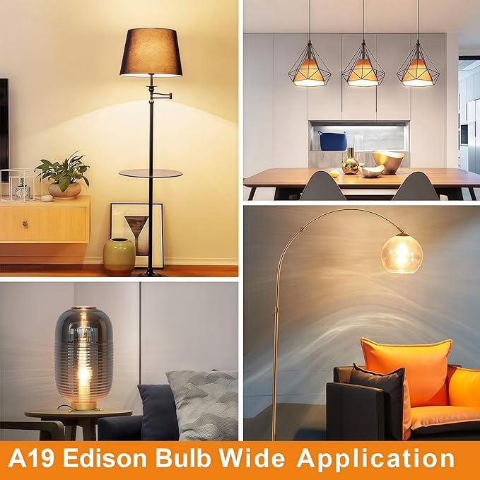 Vinaco A19 Dimmable LED Bulb 2700K Warm White, 6 PCS A19 Edison Bulb, 8W Equal 60W Clear Light Bulbs, Long Lasting 806LM Edison Bulbs E26 LED CRI85+ for Living Room, Chandelier