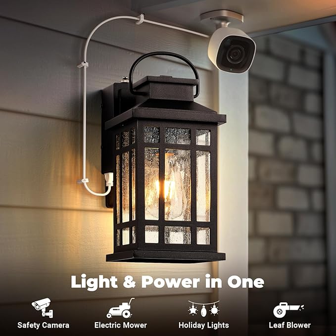 Outdoor Light Fixture Dusk to Dawn, Oil Rubbed Bronze Front Porch Lighting with GFCI Outlet, Modern Patio Lights Outdoor Waterproof and Anti-Rust, 2-Pack Outside Lantern Lights with E26 Sockt