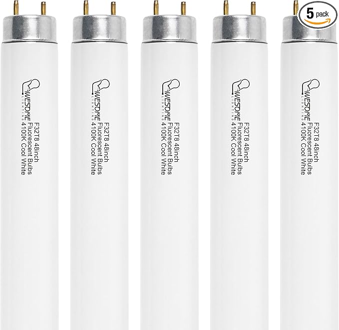 48 Inch F32T8/841 32W T8 Fluorescent Light Bulb, 4100K Cool White, 2800 Lumens, G13 Bi-Pin Base, 4FT T8 Fluorescent Tube Light Bulbs - 5 Pack