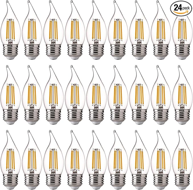 FLSNT LED Candelabra Light Bulbs E26 Base, 60 Watts Equivalent Dimmable LED Chandelier Light Bulbs, 2700K Soft White, 24 Pack UL,CA65 Listed.