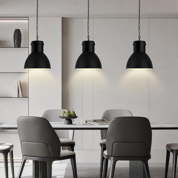 BoostArea Black Pendant Lights Kitchen Island, 10.6" Large Metal Shade and 70.9'' Adjustable Height, Modern Pendant Lighting Fixtures,Farmhouse Hanging Pendant Light for Kitchen Island/Bar,No E26 Bulb