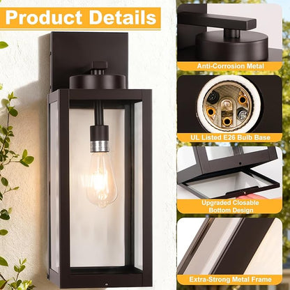 20" Large Outdoor Wall Lights with Closed Bottom - Oil Rubbed Bronze Outdoor Light Fixture Porch Lantern Wall Mounted, Waterproof Modern Exterior Wall Sconce Coach Lamps for House, E26, 2 Packs