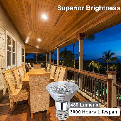 PAR20 Flood 39W 120V 480 Lumens- 6 Pack PAR20 Flood Light Bulbs with E26 Base, PAR 20 Dimmable 2800K Warm White, Long Lasting 39W PAR 20 Bulb for Recessed Lighting & Range Hood Light Bulbs