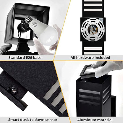 Dusk to Dawn LED Outdoor Light Fixture Wall Mount,Black Square Porch Lights Outdoor,Modern Exterior Wall Sconce Lights 13In, Bulb Includes Up Down Outside Wall Light for House Front Door