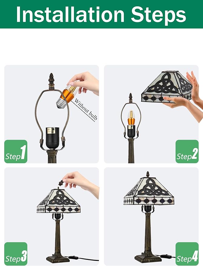 KY&BOSAM Tiffany Style Table Lamp Irish Celtic 17500 Lumens Stained Glass Art Style Fairy Lamp Night Light Shade E26 Bulb Holder Metal Base ON Off Switch Home Office Memory Lamp St Patrick's Day Gift