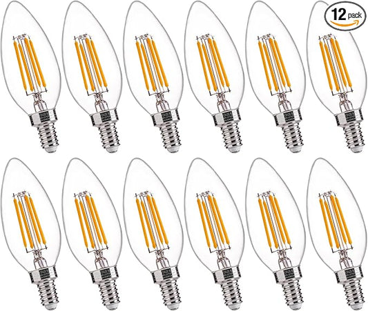 FLSNT 40W Equivalent LED Candelabra Bulbs, Dimmable LED Chandelier Bulbs, E12 Base, 450LM, 82 High CRI, 12 Pack, 2700K Soft White UL,CA65 Listed.