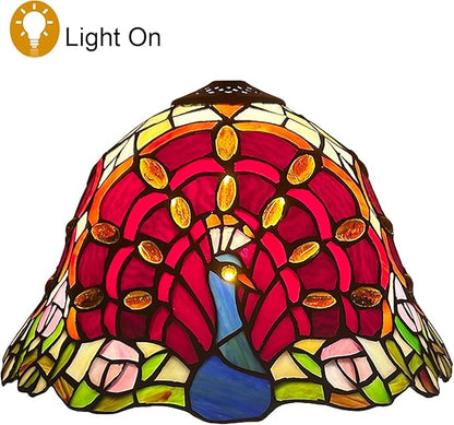 12 Inch Red Blue Peacock Lamp Shade Replacement, Only Tiffany Style Stained Glass Lampshades, Retro Bird Light Cover for Bedside Reading Lamp Kitchen Lamp Study Lamp Desk Lamp,Red