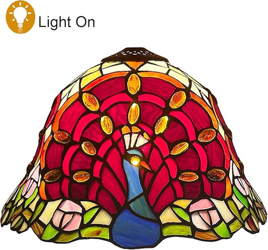 12 Inch Red Blue Peacock Lamp Shade Replacement, Only Tiffany Style Stained Glass Lampshades, Retro Bird Light Cover for Bedside Reading Lamp Kitchen Lamp Study Lamp Desk Lamp,Red