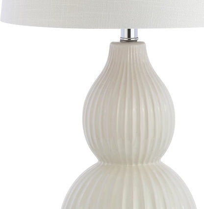 JONATHAN Y JYL8019A 28.25" Cream Contemporary Ceramic Gourd Table Lamp for Living Room, Bedroom, Transitional Bedside Nightstand Lamp with White Linen Drum Shade and Crystal Base, LED Bulb Included