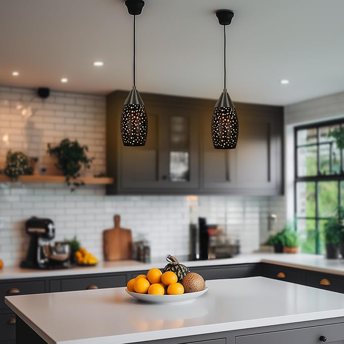 Pendant Light Lamp Shade Replacement with 1-5/8" Fitter, ALUCSET Metal Lampshade Height 7.8 in Diameter 4.7 in Oval Shaped Etched Cover for Pendant Kitchen Wall Sconce Chandelier Vanity Light 1-Pack