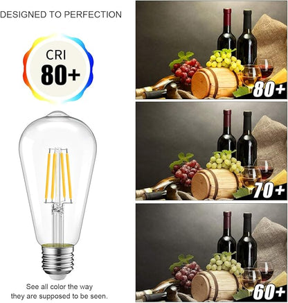 LVWIT 6 Pack Vintage LED Edison Bulbs 75W Equivalent 11W 1100LM Dimmable ST64 Filament 2700K Warm White E26 Medium Base Light Bulbs High Brightness Clear Glass