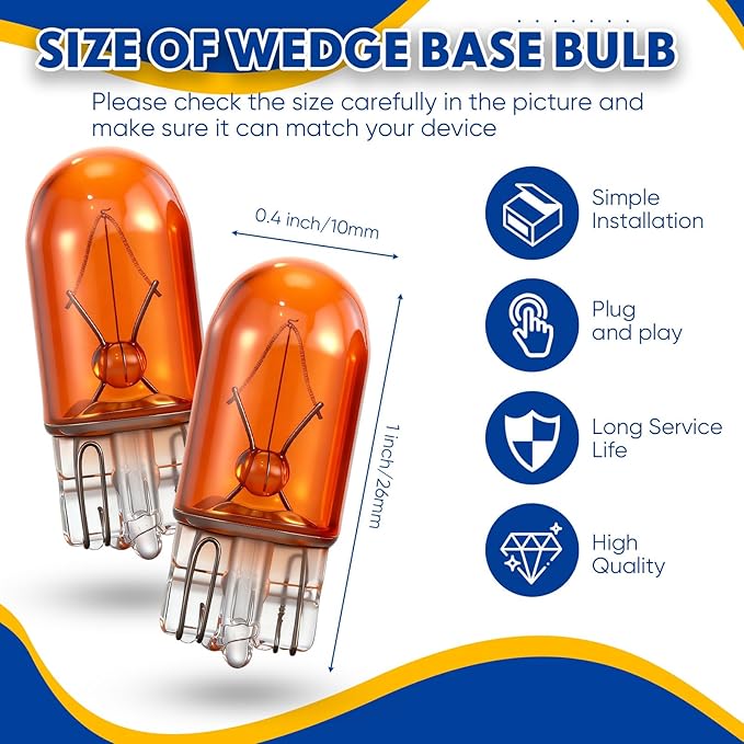 Honoson 20 Pieces 1/4 Wedge Base 12V 5W Bulb Clear Krypton Light Bulb for Landscape, RV and Cabinet Lighting(Amber Light)
