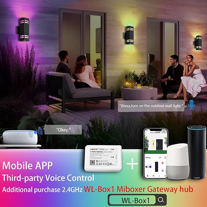 Up and Down Lights Outdoor, RGB Color Changing Outdoor Wall Lights with Dusk to Dawn Photocell Sensor，LED Smart Exterior Wall Light Fixtures for House Front Door Porch Patio 2 Pack