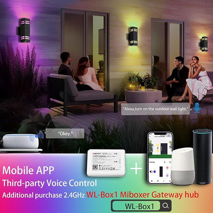 Up and Down Lights Outdoor, RGB Color Changing Outdoor Wall Lights with Dusk to Dawn Photocell Sensor，LED Smart Exterior Wall Light Fixtures for House Front Door Porch Patio 2 Pack
