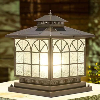 Copper Solar Outdoor Post Lights, Vintage Patio Lawn Column Lamp, Deck Lights, Lantern Fence Lamp Fixture, Luxury Landscape Lighting (Solar, 12x12in, Copper, Brown)