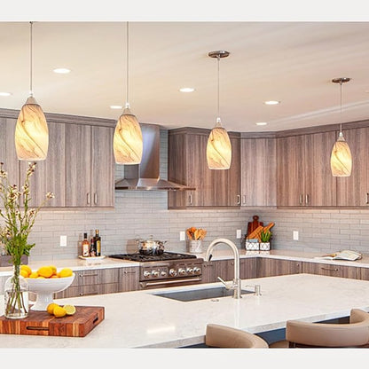 GO&SO Honey-Bronze Gradient Flow Pendant Light Shade, 7.8"H Oval Fixture, 1.57" Fitter, 3 Pack Kitchen Pendant Lighting Over Island -Hand-Blown Fluid Line Texture,for Chandelier Replacement Shades Set