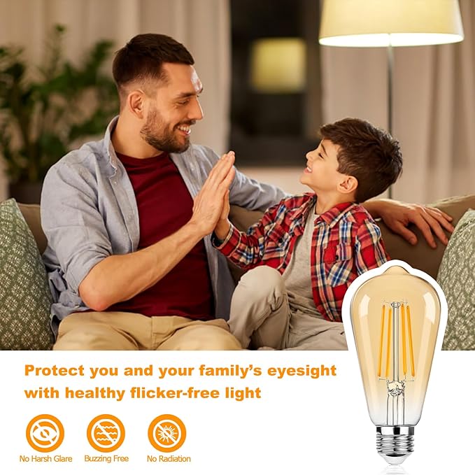 12Packs ST64 Large Vintage LED Edison Bulbs, 60W Equivalent 7W, 800Lumens, Dimmable Antique LED Filament, 2700K Amber Warm White, E26 Medium Base Light Bulbs High Brightness for Bedroom Office