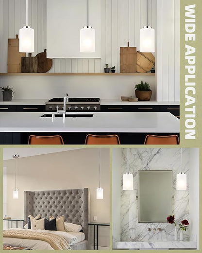 2 Pack Pendant Light Fixtures, Adjustable Brushed Nickel Hanging Ceiling Lights with White Frosted Glass Shades, House Indoor Light for Kitchen Island Bedroom