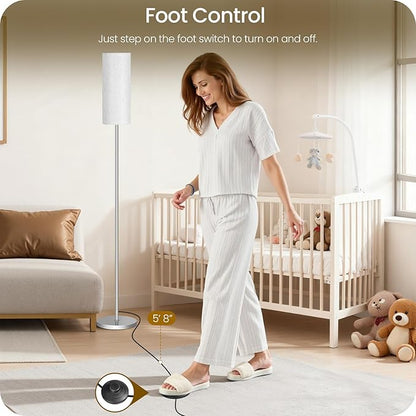 Dimmable Floor Lamps for Living Room with Remote and Foot Switch, 64.4” Modern Standing Tall Lamp, Corner Lamp for Office, Bulb Included, 3000K-6500K, Silver and Off-White SW06LD05W1